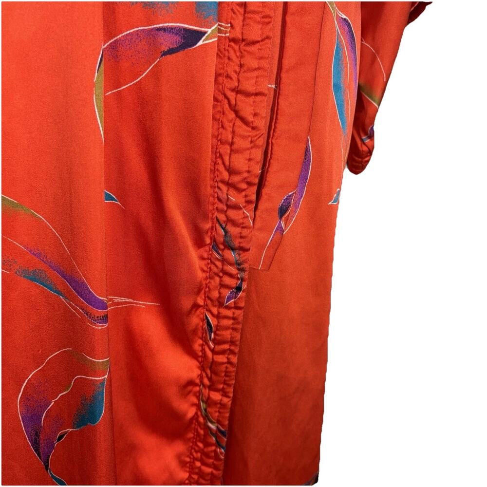 Vintage California Dynasty Style Kimono Robe Belt Red Botanical Satin Size Large - Picture 5 of 14